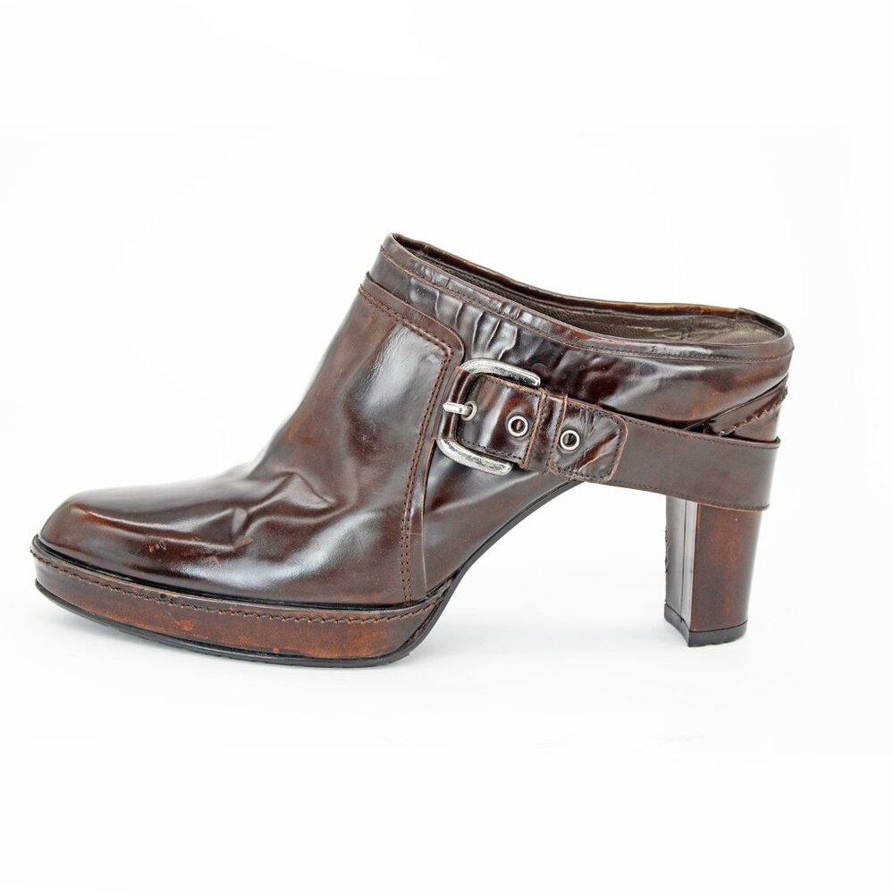Stuart Weitzman Patent Leather Brown  High Heel Platform Mules: Size US 10 D